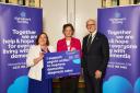 Meon Valley MP Flick Drummond with Fiona Carragher, director of research and influencing at Alzheimer’s Society, and Sir Jonathan Pryce.