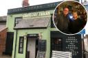 Chapelhay Tavern exterior with inset of Paddy Buckler and Louise Whittenham inset