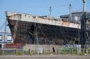 The SS United States moored on the Delaware River in Philadelphia