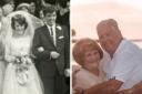 Carole and Barry on their wedding day 60 years ago and today