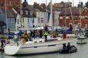 The yacht seen in Weymouth harbour for the filming of Bad Sisters season 2