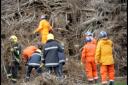 Dog stuck in bonfire pile at Swanmore. Firefighters and the Search and Rescue team look for Milo as owner George Smith junior waits.