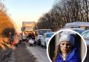 Refugees fleeing the Ukrainian city of Lviv towards the Polish boarder following Russia's invasion of Ukriane.  Inset, a child takes part in a demonstration to denounce the Russian invasion. Pictures: PA