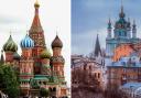 Russian landmark St Basil's Cathedral, pictured left, and a beautiful church in Kiev, pictured right. Photos via Canva/Pixabay.