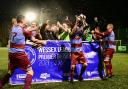 Presentation of the Wessex League Premier Division trophy to Hamworthy United after their game with Baffins Milton Rovers on Tue 12th April 2022 at The County Ground, Hamworthy, Dorset. Photo: Ian Middlebrook.