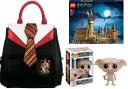 (Left) Danielle Nicole Harry Potter Gryffindor Mini Backpack. Credit: VeryNeko. (Top right) LEGO Harry Potter Hogwarts Castle Set. Credit: Zavvi. (Bottom Right) Harry Potter Dobby Funko Pop! Vinyl. Credit: PopInABox.