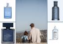 (Middle image) A father and daughter sitting together. (Canva) (Outside images) New fragrances for Him. (The Perfume Shop)