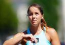 Jodie Anna Burrage during a break in play against Petra Martic in their first round women's singles match on day three of the Rothesay International Eastbourne at Devonshire Park, Eastbourne. Picture date: Monday June 20, 2022. PA Photo. See PA story