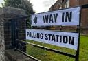 Polling station sign outside Charminster Library.