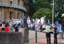 Pro-Israeli protesters outside the town hall on Wednesday evening, July 17.