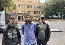 (left to right) Christopher Bennett, 27, Louis McKechnie, 23, and Riley Ings, 27, three of five Animal Rebellion protesters