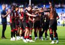 Bournemouth players celebrate victory after the final whistle in the Premier League match at Goodison Park, Liverpool. Picture date: Saturday August 31, 2024.