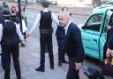 Former BBC broadcaster Huw Edwards arrives at Westminster Magistrates’ Court, London, where he is due to be sentenced after pleading guilty to three counts of making indecent images of children (James Manning/PA)