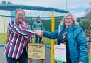 Wooden Spoon Trustee and Dorset, Wiltshire, and Hampshire Regional Chair Brett Bader with Assistant Headteacher of Portfield School Sixth Form Carol Maccoll.