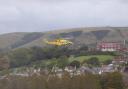 Air Ambulance helicopter seen flying over Swanage.