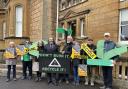 Protesters outside the town hall