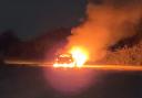 A car fire at Ocknell Pond Car Park near Stoney Cross.