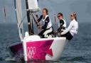 SAFE AND SECURE IN DORSET: Great Britain’s Ellott matchrace crew Lucy MacGregor, Annie Lush and Kate MacGregor during the Olympic quarter-final against Russia off Weymouth