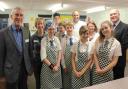 Christchurch Rotary president David Crumpler, Mary Reader, of the Christchurch Food Festival Education Trust, Ian Hewitt, Christine Emery, of Grange School, and Grange headteacher Steve Dossett with Year 10 students