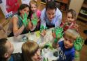 Lib Dem leader Nick Clegg gets his hands dirty when he visits Tops day Nursery in Corfe Mullen with North Poole and Mid Dorset candidate Vikki Slade. RC270415pCleggtops -   PICTURE BY RICHARD CREASE (24424649)