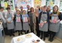 Twynham School semi-finalists with the President of Christchurch Rotary, Malvern Jones, Colin Nash from The Three Tuns and Lesley Waters as well as teacher, Catriona Bale.