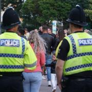 Dorset Police officers on patrol in Bournemouth Lower Gardens. Stock photo