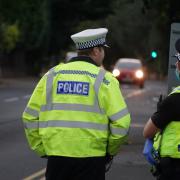 Dorset Police officers carry out a roads policing patrol in Lansdowne Road, Bournemouth. Stock picture