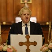 British Prime Minister Boris Johnson speaks during a visit to the Ukrainian Catholic Eparchy of Holy Family of London, following the Russian invasion of Ukraine (PA)