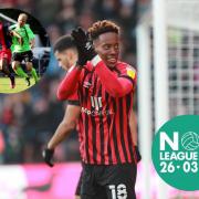 Main: Jamal Lowe in action for Cherries. (Pic: Richard Crease) Left: Jamal Lowe in action for Hampton & Richmond v Poole Town. (Pic: Andy Orman) Right: Non-League Day takes place this weekend. (Pic: nonleagueday.co.uk)