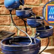 (Background) Gardenline Water Feature (Aldi) (Circle) Aldi logo (PA)