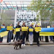 A group of would-be hosts, sponsors and supporters of Ukrainian refugees, hold a Vigil for Visas outside the Home Office (PA)