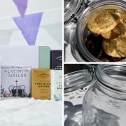 (left clockwise) Cartwright & Butler's Tea with the Queen Hamper (Cartwright & Butler) Full biscuit jar, empty biscuit jar. Credit: Rebecca Carey