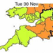 The map showing the area covered by the Met Office weather warning