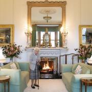 Queen Elizabeth II waiting in the Drawing Room before receiving Liz Truss for an audience at Balmoral, Scotland.