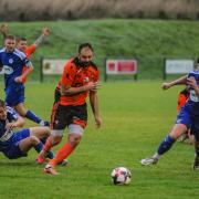 Brett Pitman, centre, scored 50 times for AFC Portchester in the 2022/23 season