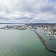 View from the air of Poole Quay at Poole Harbour