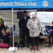 Rotary President Peter Boardman listens to Cllr. Viv. Charrett