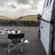 View of sea through Purbeck Hills Weston Farm Motorhome