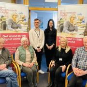 Left to right – Learners Robin Brierley and Ann Hambridge, Bournemouth Digital co-ordinator Andy Merchant, Boscombe Skills Hub project lead, Kaoutar Addi, Teresa Davies and Bournemouth Digital tutor Mark Shaw.