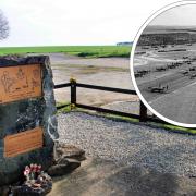 The memorial now at the site of the former airfield's main gate