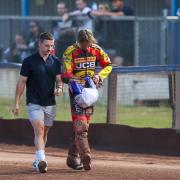 Danny Ford consoles Vinnie Foord shortly after his crash