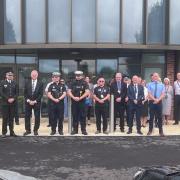 ACC Steve Lyne and Insp. Joe Wheable with Dorset Police colleagues, PCC David Sidwick and members of the Dorset Road Safety Partnership.