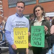 Tom Hayes and Jessica Toale at an anti-knife crime march in 2023