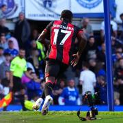 Bournemouth's Luis Sinisterra celebrates scoring their side's third goal of the game during the Premier League match at Goodison Park, Liverpool. Picture date: Saturday August 31, 2024.