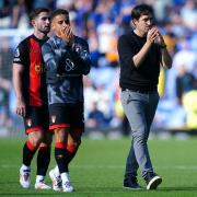 Bournemouth manager Andoni Iraola (right) applauds the fans following victory after the final whistle in the Premier League match at Goodison Park, Liverpool. Picture date: Saturday August 31, 2024.