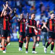 Bournemouth players celebrate victory after the final whistle in the Premier League match at Goodison Park, Liverpool. Picture date: Saturday August 31, 2024.