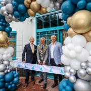 Official opening of Care South's newest care home Marjorie House in Poole. Chairman of Trustees Chris Kean opens the home with Mayor of Poole Cllr Pete Miles and Care South CEO Simon Bird.