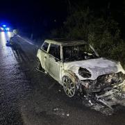 CHARRED: The Mini Cooper was destroyed in the fire overnight