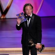 Jeremy Allen White accepts the award for outstanding lead actor in a comedy series for The Bear during the 76th Primetime Emmy Awards (AP Photo/Chris Pizzello)