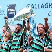 Northampton players celebrate their Gallagher Premiership title success last season (Mike Egerton/PA)